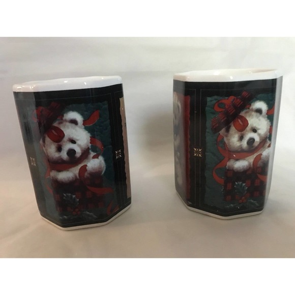 Vintage Giftco Tartan Christmas Teddy Bear Octagon Coffee Cup/Mug Set of 2 - Picture 7 of 8